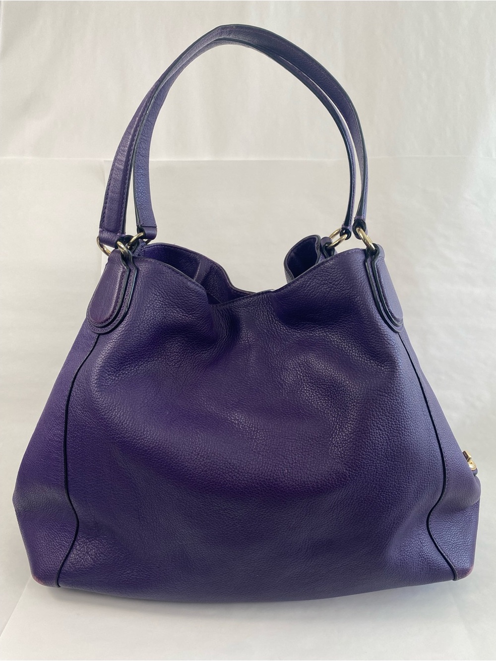 Coach Deep Purple Leather Shoulder Bag with Embossed Carriage - Picture 2 of 16